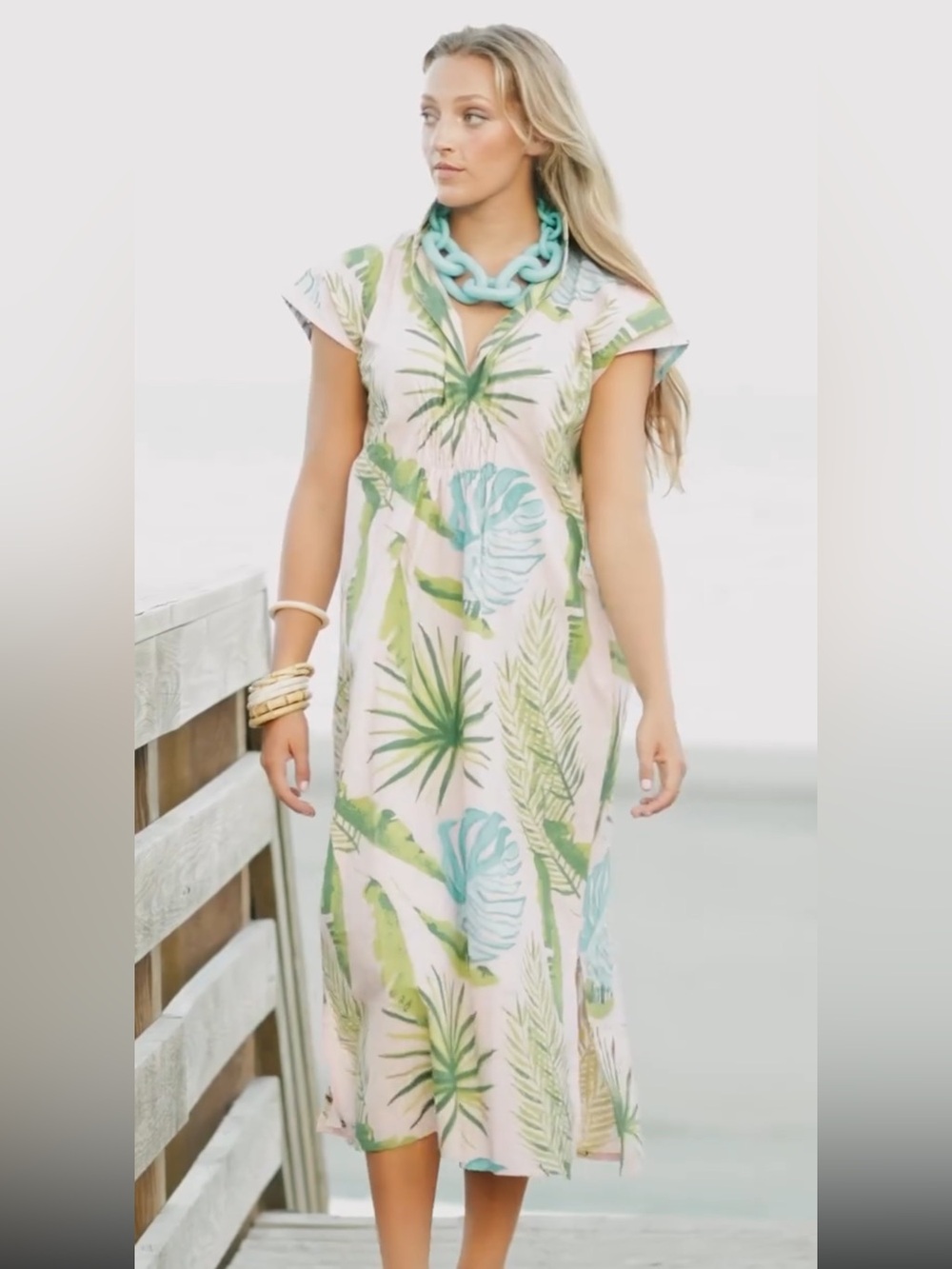 Holly Shae June Caftan — Pink with Palm Print